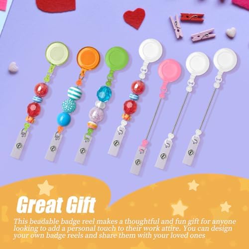 30 Pcs Beadable DIY Badge Holder Set Heavy Duty Retractable Keychain Badge Reel Clips ID Name Badge Clip with Belt Clip Blank Jewelry DIY Gift for Office Worker Doctor Nurse Employee Supplies