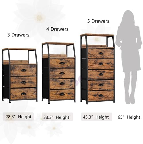 Furnulem Tall Night Stand, Bedside Table for Bedroom, Small Fabric Dresser
