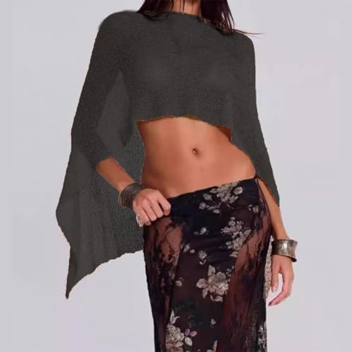 Women Knit Poncho Top Sheer Crochet Shawl Cover Up