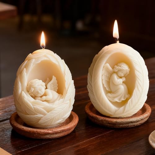Konrisa Large Candle Making Molds, 3D Feather Angel Silicone Candle Molds Handmade Aromatherapy Candle Molds, Resin Storage Box Molds