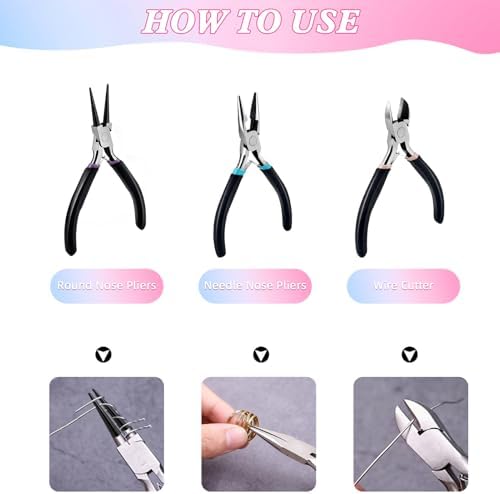 URSKYTOUS 3Pcs Jewelry Pliers Set Jewelry Making Pliers Tools Kit Include Jewelry Making Needle Nose Chain Nose Round Bent Pliers Wire Cutter for Bracelet Beading Craft Jewelry Making Supplies (Black)