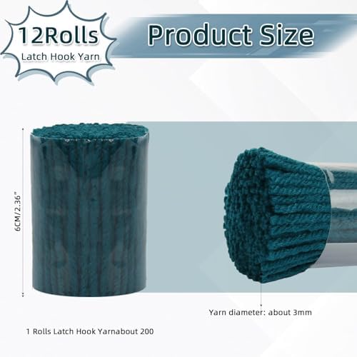 AKZYTUE 12 Rolls Latch Hook Yarn, Precut Rug Yarn for Latch Hook Kits, Crochet Yarn Bundles for Latch Hook Rug Making, DIY Tapestry Crafts for Adults & Beginners,Blue Gray
