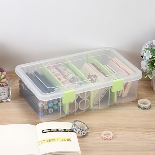 BTSKY Clear Plastic Dividing Storage Box with 4 Compartments Sewing Box