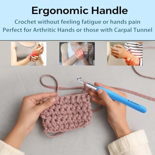 10mm Crochet Hook, Ergonomic Crochet Hooks with Soft Rubber Handle and Smooth Glide Head - Lightweight Aluminum Needles for Beginners, Arthritis, Yarn Projects, Long Crafting Sessions (10.0 mm)