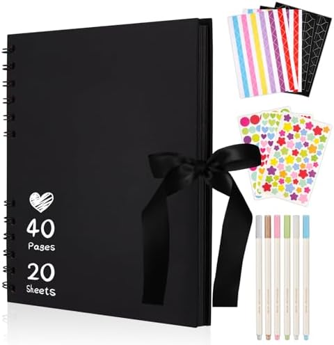 Mauproy 8 x 8 Inch Small Black Scrapbook Album, 40 Pages | Photo Album with Black Pages, Kraft Paper Hardcover Memory Book with DIY Accessories Kit for Birthday, Wedding, Travel