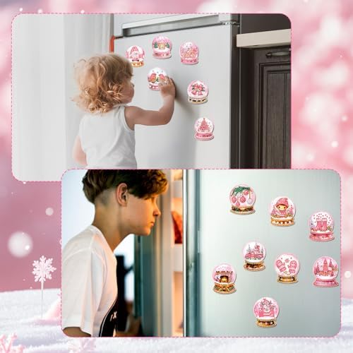Motipuns 30 Pcs Diamond Magnets,Christmas Crystal Ball,Pink