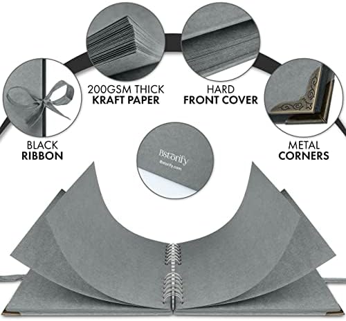 Scrapbook Album, 60 Pages, 8 x 8 Inch, Grey Photo Album, Scrap Book | Hardcover with Thick 200 GSM Kraft Paper, Ideal for Your Scrapbooking Albums, Art & Craft Projects (Grey, 8 x 8 Inch)