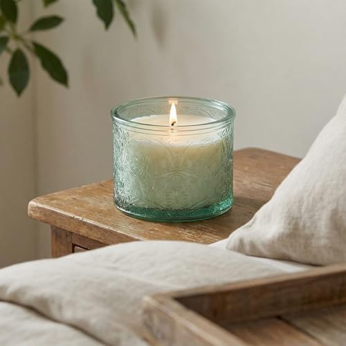 10 oz Green Mandala Glass Candle Jars with Bamboo Lids, 9 Pack