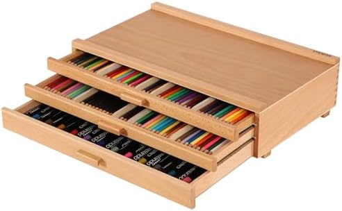 VISWIN Upgraded 3-Drawer Wood Artist Supply Storage Box with Removable Dividers, Premium Beech Wood Art Storage Box, Portable Organizer Box for Paints, Pastels, Pencils, Brushes and Art Supplies