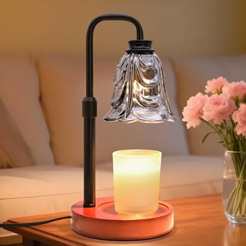XJZJY Black Flower Candle Warmer Lamp with Timer, Birthday Gifts for Women | Dimmable wax melt warmer with 2 bulbs for jar candles, height adjustable, Black tulip design, home decor, housewarming gifts