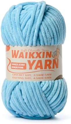 （Azure Blue） Super Soft Fuzzy Chenille Chunky Yarn for Crocheting, 100g (87yds) Velvet Fluffy Amigurumi Yarn for Hand Knitting Baby Blankets Weaving Craft