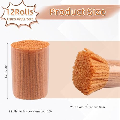 AKZYTUE 12 Rolls Latch Hook Yarn, Precut Rug Yarn for Latch Hook Kits, Crochet Yarn Bundles for Latch Hook Rug Making, DIY Tapestry Crafts for Adults & Beginners,Antique Gold