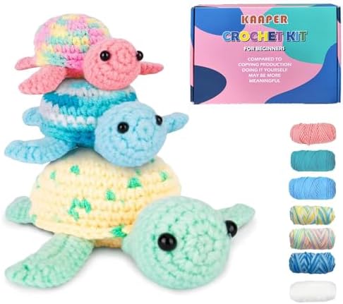 Kaaper Crochet Kit for Beginners Adults, Beginner Crochet Animal Kit Turtles Family Kit 3 pcs, Crochet Starter Kit & Knitting Supplies with Step-by-Step Video (Turtles Family)
