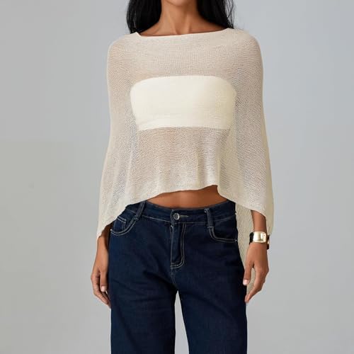Women Sheer Poncho Top Knit Crochet Irregular Shrug Bolero Shawl Lightweight See Through Beach Cover Up