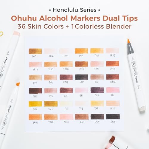 Ohuhu Alcohol Markers 36 Skin Colors Brush& Chisel for Portrait Refillable