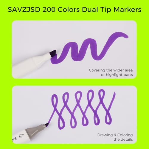 SAVZJSD Alcohol Markers, 200 Colors Alcohol Markers Set, Dual Tip Markers for Adults, Artists in Coloring, Sketching & Drawing (Fine & Broad)