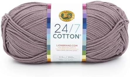 Lion Brand Yarn, 24/7 Cotton Mercerized Lightweight Yarn for Knitting, Crochet, and Crafts, Vintage Lilac, 1 Pack, 185 Yards of Natural Fiber for Breathable Tops, Durable Bags, Easy-Care Dish Cloths