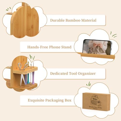sandpaint Yarn Holder for Crocheting, Bamboo Wood Yarn Storage Organizer