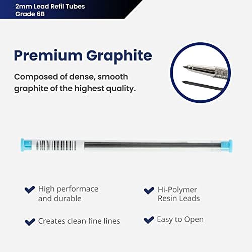 Pacific Arc Lead Holder Refill - 2mm - 2 per Tube - 6B - for Art, Sketching, Technical Drawing