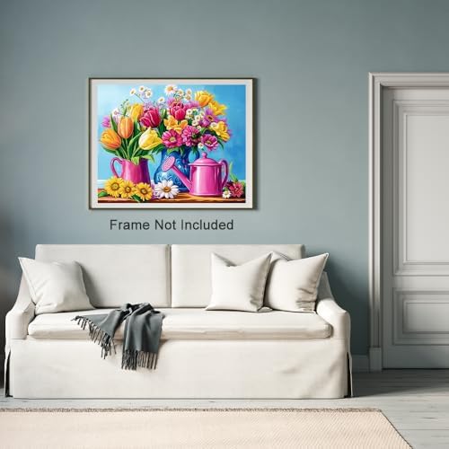 Natuyalo Flowers Vase Paint by Numbers for Adults, DIY Paint by Numbers Kit with Brushes and Pigment, Watering Pot Acrylic Painting for Home Wall Decor Art Gift 16x20 Inch