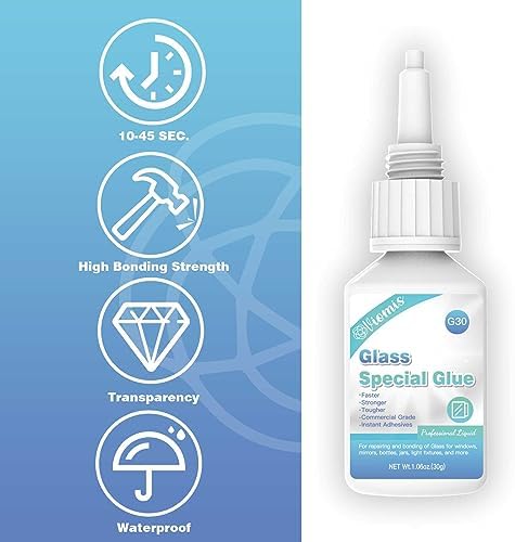 Glass Glue, 30g, Instant Strong Bond for Glass, Acrylic, Waterproof, Dries Clear, Quick Curing, Ideal for Craft, Jewelry, Rhinestone, Crystal, Mirror, Glasses