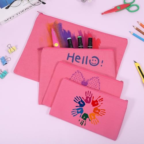 12 Pieces Cotton Canvas Makeup Bag, Multipurpose Cosmetic Bag with Zipper Travel Toiletry Pouch, Blank DIY Craft Bag (Hot Pink, S)