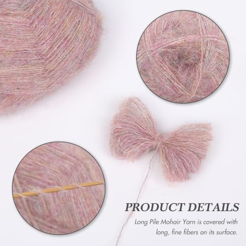 NICEEC 2 Skeins Long Pile Mohair Yarn 2.82oz/788yds - Rainbow
