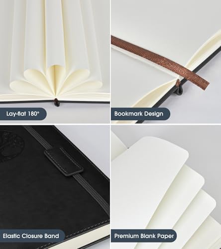 Biuwory A5 Hardcover Blank Journal Notebook, Leather Sketchbook for Drawing | 140 Unlined Pages Vintage Notebook, 5.7"×8.3" Travel Diary for Work, School, Art Journal, Daily Writing for Women & Men