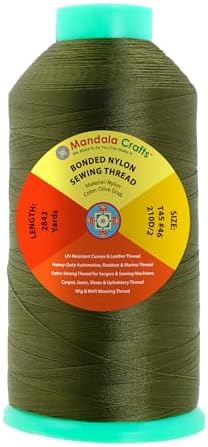 Mandala Crafts Size 46 210D T45 Olive Drab Bonded Nylon Thread, 2843 YDs