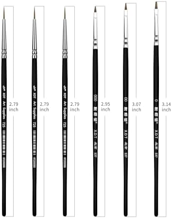 XDT#537#725 Fine Detail Artist Paint Brush 6 Piece Set, Miniature Brushes 4/0,3/0,2/0,1/0 for Micro Painting, Nail Model Acrylic Oil Watercolor, Black