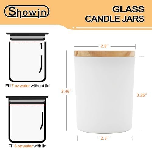 SHOWIN Thick Candle Jars for Making Candles 16 Pcs, 7 OZ Empty Jars with Wood Lids for Candle Making, Sample Container, Matte White