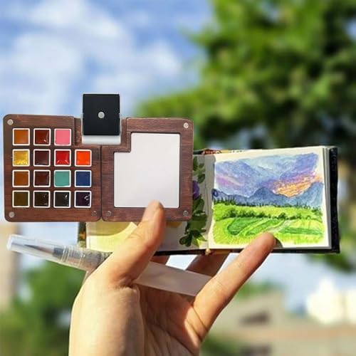 Travel Watercolor Paint Set - Pocket 15-Color Mini Kit with Sketch Pad