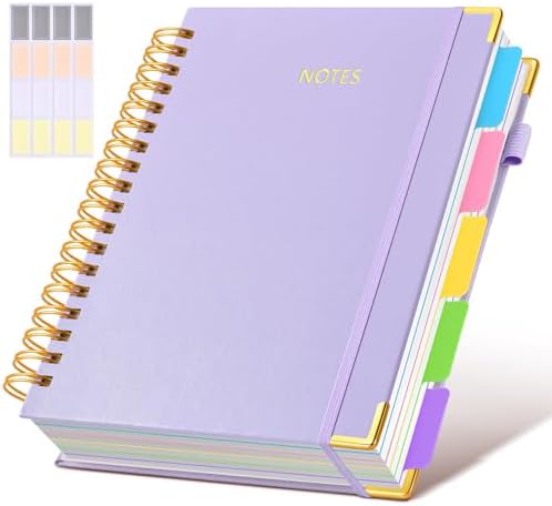 Hardcover Spiral Notebook journal with Removable Dividers Tabs, 300 Pages Leather 5 Subject Notebook College Ruled, 8"x10" Large B6 Notebooks for Work School Note taking, Lined Journal for Women,Navy