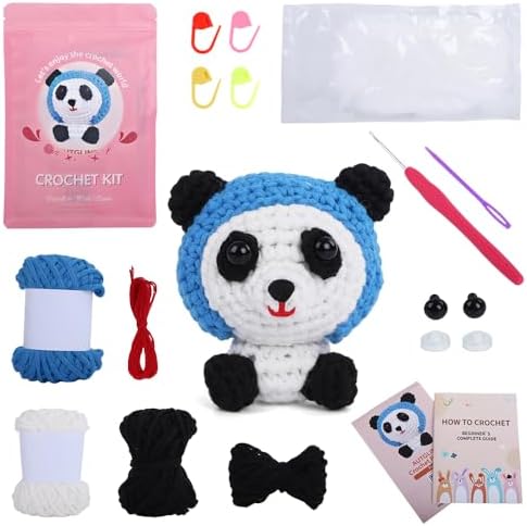 Autglint Panda Crochet Kit for Beginners, Learn to Crochet Starter Kit with Pre-Started Yarn & Easy-to-Follow Video Tutorials, DIY Amigurumi Animal Kit for Adults Kids Gift