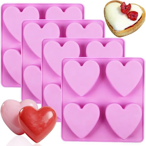 Silicone Heart Molds, 4 PCS Heart Shaped Soap Molds Love Chocolate Molds Silicone Molds for Soap Making Candy Cake Candle Wedding Valentine's Gift