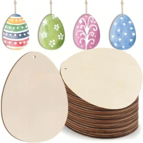 Wooden Egg Ornament, 10pcs Wooden Easter Decorations 3.5x2.7In Used for Painting and Decoration DIY Technology, Hanging skrnrhrery