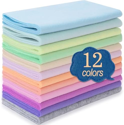 XSEINO 12 Rolls 8"x35" 1.4mm Thick Soft Felt Fabric Sheet 12 Assorted Mist Series Colors Felt Pack for DIY Craft Sewing Squares Nonwoven Patchwork