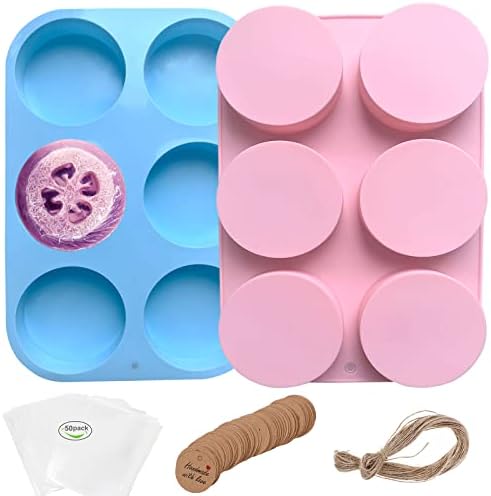 Round Soap Molds for Soap Making,4oz Large Silicone Soap Mold | 2pcs 4oz Large Size 6 Cylinder Silicone Molds for Loofah Soap,Bath Bombs,Shower Steamer, Lotion Bars