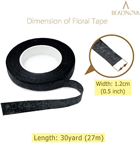 BEADNOVA Floral Tape 1/2inch Flower Tape Black Floral Tape for Bouquets Floral Arranging Stem Wrap Craft (Black, 30yards)
