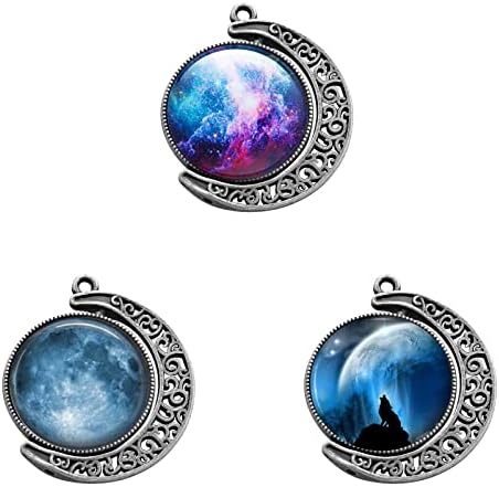 Moon Rotation Double Side Pendant Trays, Silver, 30Pcs 10Sets
