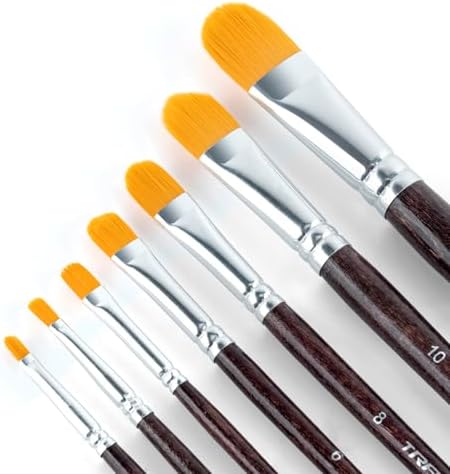 Transon 7pcs Artist Filbert Paintbrush Set for Acrylic Watercolor Gouache Oil and Body Painting