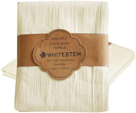 Flour Sack Towels | Tea Towel for Crafts | Kitchen | Dish | Cotton Blank Towel for Embroidery | Baking Bread Proofing Linen Cover | Thick Absorbent Quick Dry | 2 Pack 28"x28" Natural