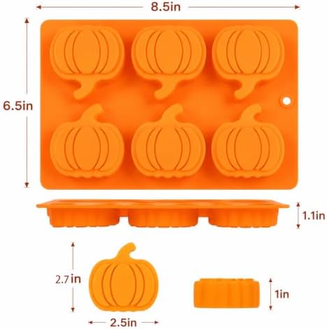 2 Pack 6-Cavity Pumpkin Silicone chocolate Molds, Fall Baking Molds