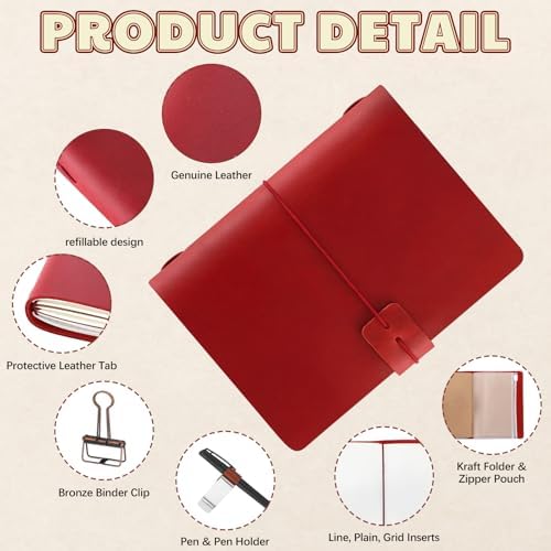 Thenshop Leather Travel Notebook 3 Inserts,Wine Red,Passport Size