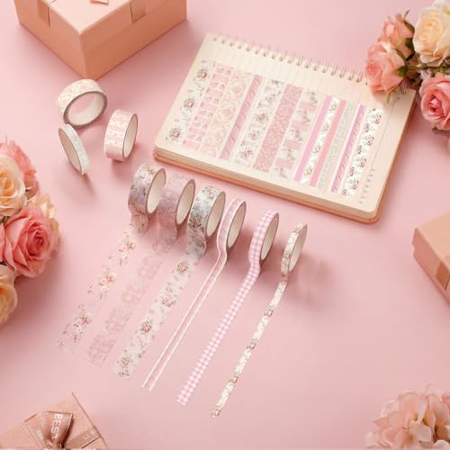 Colarr 21 Rolls Watercolor Floral Washi Tape Set 6 Yard Spring Flower Decorative Masking Tape for Craft DIY Arts Scrapbook Journaling Supplies Gift Wrapping, 3 Sizes (Roses)