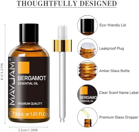 MAYJAM Bergamot Essential Oil for Diffuser Soap Candle Making, 1.01fl.oz