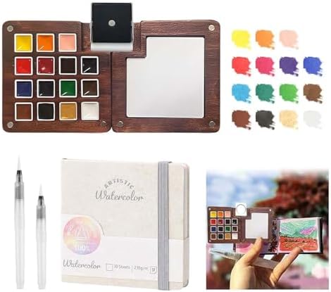 Travel Watercolor Paint Set - Pocket 15-Color Mini Kit with Sketch Pad