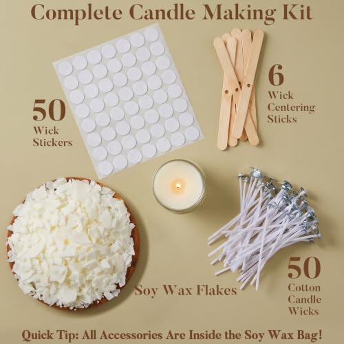 Crenovo Organic Soy Wax for Candle Making, Paraffin-Free, 2LB with 50 Wicks