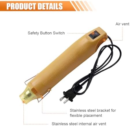 220V 300W Mini Heat Gun, Portable Electric Hot Air Gun with Stand & Power Cord, Handheld Heating Tool for Car Vinyl Wrap, Drying Paint, Epoxy Resin, DIY Embossing(Gold)