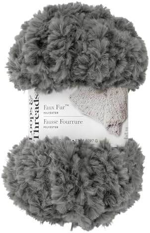 Loops & Threads Faux Fur Yarn - Yarn for Knitting, Crochet, Weaving, and Arts & Crafts - Gray, Polyester, 10.5 oz